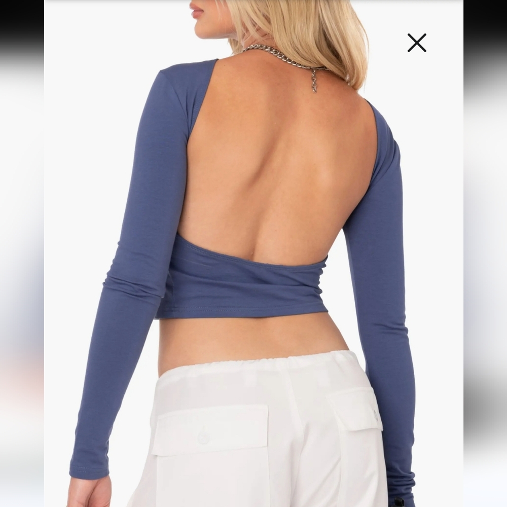 Edikted Nordstrom Haven Open Back Blue Crop Top Size Small